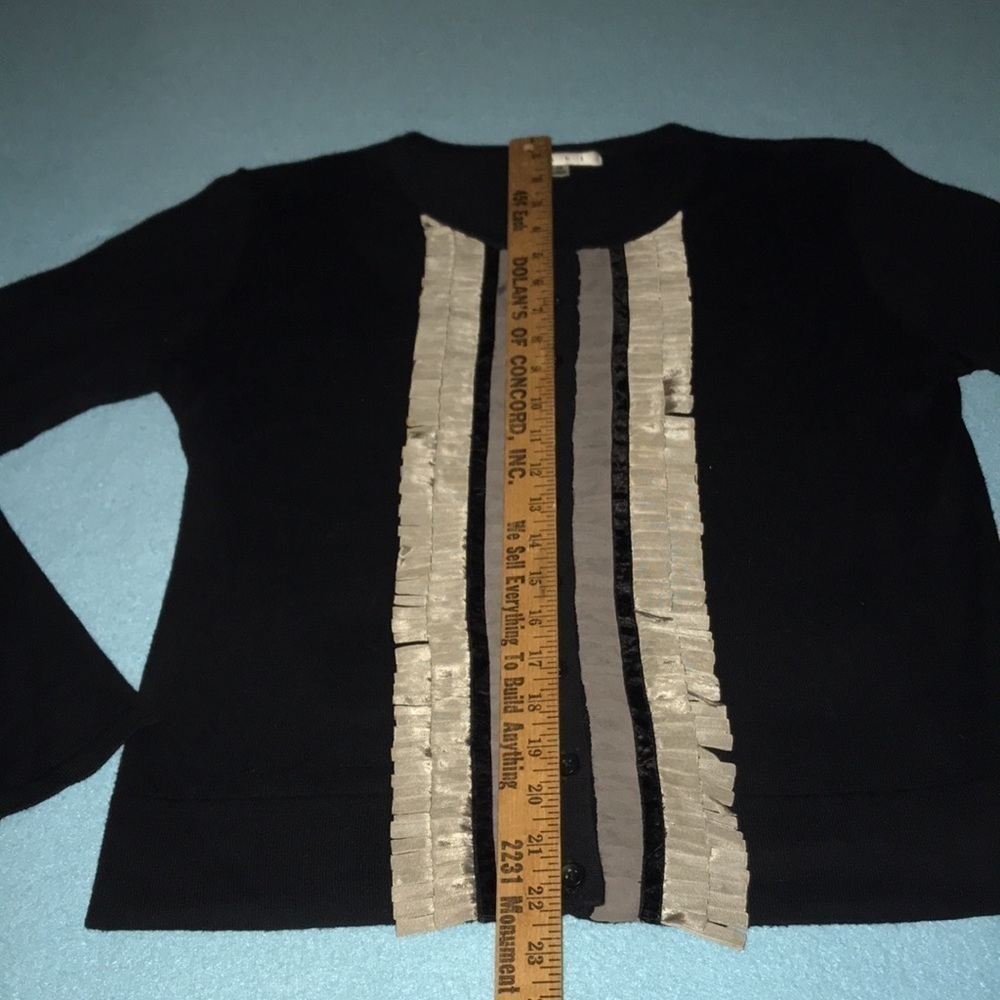 CABI Broadway tuxedo cardigan fringe sweater cashmere cotton blend NEW size M - Picture 8 of 10